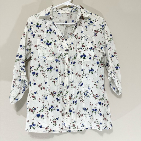 Eden & Olivia Semi-Shear 100% Cotton Colorful Floral Long Sleeve Size S - Picture 1 of 11